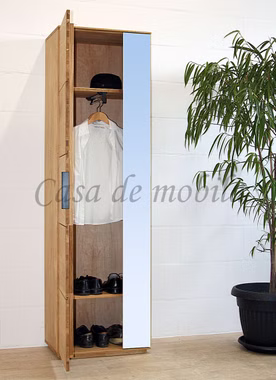 Massivholz Dielenschrank schmal SIGNUM 60x206x38cm mit Spiegel Wildeiche massiv natur geölt Casa de mobila Goslar