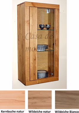 Hängevitrine links 58x122x35cm HORIZONT Massivholz geölt Hängevitrine links HORIZONT 58x122x35cm Kernbuche oder Wildeiche massiv natur oder bianco geölt Casa de mobila Goslar
