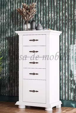 Kommode mit 5 Schubladen 55x106x37cm MONA Fichte massiv weiß lackiert Massivholz Schubladenkommode MONA 55x106x37cm Fichte massiv weiß lackiert Sild-Griff Casa de mobila Goslar