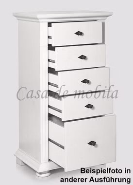 Kommode mit 5 Schubladen 55x106x37cm MONA Fichte massiv weiß lackiert Massivholz kommode mit schubladen MONA 55x106x37cm Fichte massiv weiß lackiert Sild-Griff Casa de mobila Goslar
