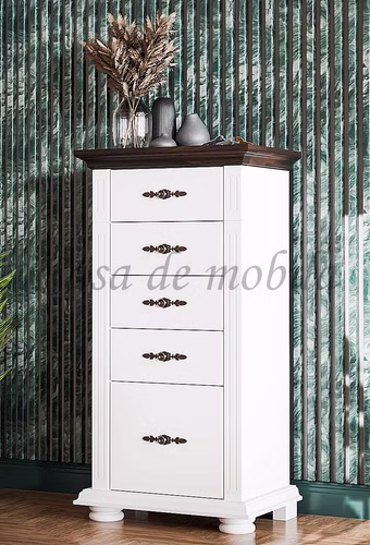 Flurkommode mit 5 Schubladen 55x106x37cm MONA Fichte weiß nußbaumfarben Schubladenkommode Seby 55x106x37cm Fichte massiv weiß nußbaumfarben lackiert Sild-Griff Casa de mobila Goslar