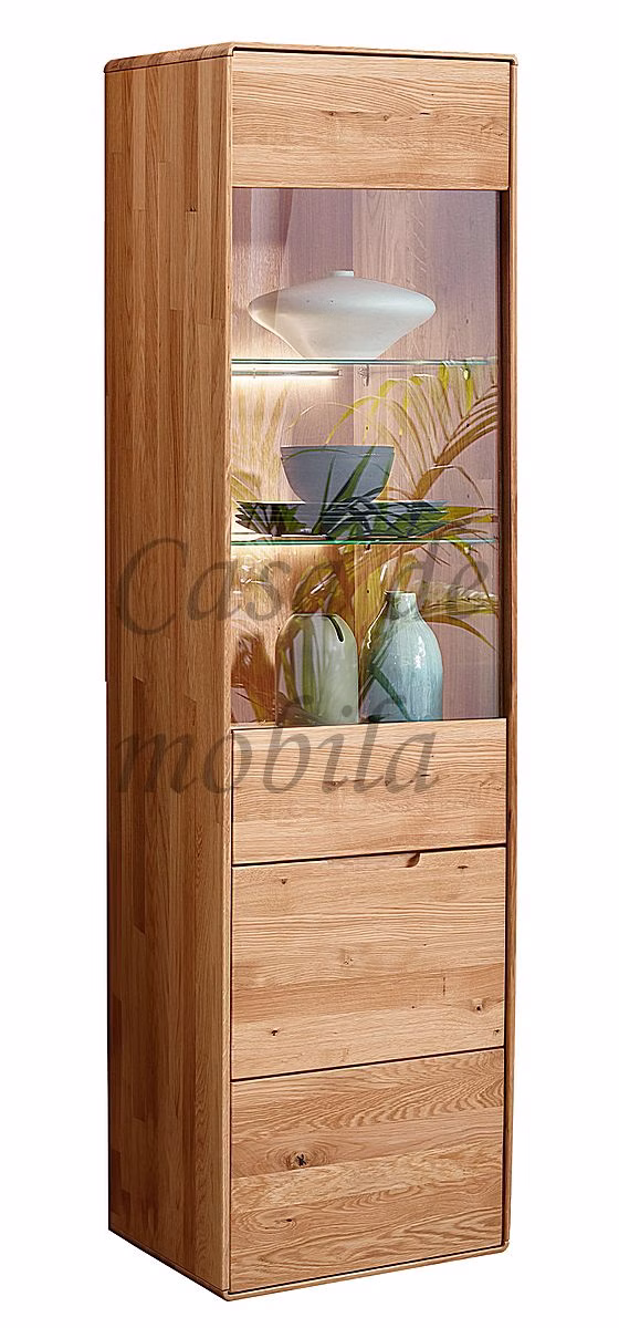 GOSE – freigestellte Vitrine Massivholz Vitrinenschrank I schmal 51x200x40cm GOSE 1türig Wildeiche massiv natur geölt Casademobila Goslar
