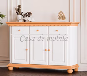 Sideboard 3türig KOPENHAGEN Fichte massiv 2farbig antikweiß / honig Landhausstil