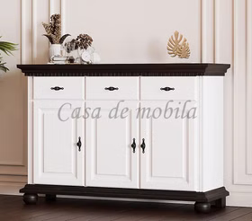 Sideboard 3türig KOPENHAGEN Fichte massiv 2farbig antikweiß / braun Landhausstil