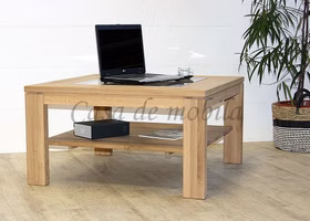 Couchtisch mit Glasplatte und Ablage 90x49x90cm CASERA naturholz geölt Massivholz Couchtisch mit Glasplatte und Ablage CASERA 90x49x90 cm Asteiche massiv Bianco geölt Casa de mobila Goslar