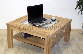 Couchtisch mit Glasplatte und Ablage 90x49x90cm CASERA naturholz geölt Massivholz Beistelltisch mit Glasplatte und Ablage CASERA 90x49x90 cm Asteiche massiv Bianco geölt Casa de mobila Goslar