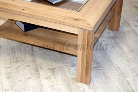 Couchtisch mit Glasplatte und Ablage 90x49x90cm CASERA naturholz geölt Massivholz Couchtisch mit Glas und Ablage 90x49x90cm CASERA geölt von Casademobila Goslar