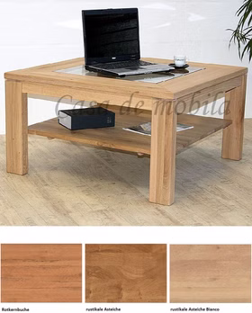 Couchtisch mit Glasplatte und Ablage 90x49x90cm CASERA naturholz geölt Massivholz Couchtisch mit Glasplatte und Ablage CASERA 90x49x90 cm Kernbuche, Wildeiche natur oder Bianco geölt Casa de mobila Goslar