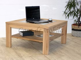 Couchtisch mit Glasplatte und Ablage 90x49x90cm CASERA naturholz geölt Massivholz Wohnzimmertisch mit Glasplatte und Ablage CASERA 90x49x90 cm Asteiche massiv Bianco geölt Casa de mobila Goslar