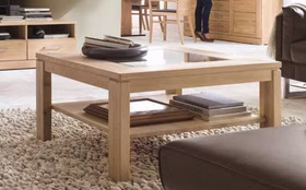 Couchtisch mit Glasplatte und Ablage 90x49x90cm CASERA naturholz geölt Massivholz Stubentisch mit Glas und Ablage CASERA 90x49x90 cm Asteiche massiv Bianco geölt Casa de mobila Goslar