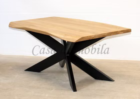Couchtisch 115x49x65cm LOU Eiche natur geölt Wellenkante Spinnenfuß Wonzimmertisch mit schwarze Metallbeine, Wildeiche massiv geölt Casa de mobila Goslar