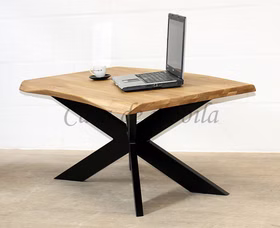 Couchtisch 115x49x65cm LOU Eiche natur geölt Wellenkante Spinnenfuß Massivholz couchtisch mit Wildeicheplatte mit Wellenkante,metallbeine schwarz Spinnengestell