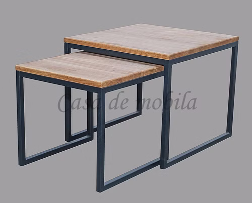 Beistelltisch Set NOAH 50x43x50cm / 40x38x40cm Wildeiche massiv natur geölt Metallgestell schwarz Casa de mobila Goslar