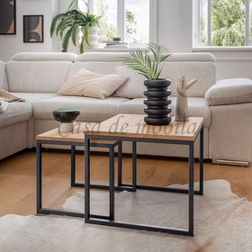 Sofatisch 2er Set Noah 50x43x50x40x38x40cm Eiche massiv natur geölt Metallbeine schwarz Casa de mobila Goslar