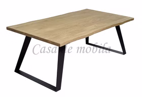 Sofatisch mit baumkante CHARLIE 110x40x60cm Wildeiche massiv natur geölt mit schwarzen Metallkufen Casa de mobila Goslar