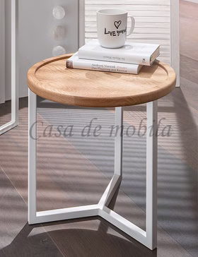 Blumenständer MELINE rund höhe 40 cm Wildeiche massiv natur geölt Metallbeine weiß Casa de mobila Goslar