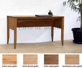 Schreibtisch 134x76x60cm MIDO Massivholz geölt Schreibtisch MIDO 134x76x60cm Kernbuche oder Eiche massiv natur, bianco oder tabakfarben geölt