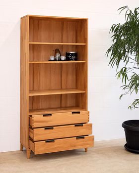 Aktenregal mit 3 schubladen MIDO 90x192x32cm Kernbuche massiv natur geölt Casa de mobila Goslar