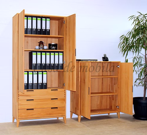 Aktenschrank-Set 2teilig MIDO Massivholz geölt