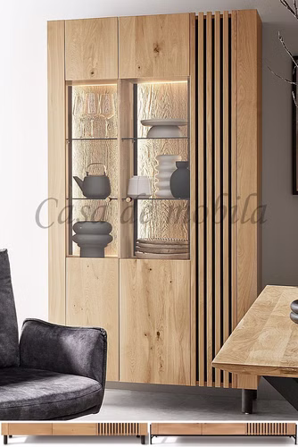 Vitrine 106x200x45cm ASCONA Wildeiche geölt Vitrine 2türig mit holzbeine schwarz ASCONA 106x200x45cm Wildeiche massiv natur geölt Casa de mobila Goslar