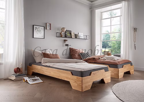 2 Jugendbetten stapelbar DENVER 90x200 cm Bett Wildeiche massiv natur geölt Casa de mobila Goslar