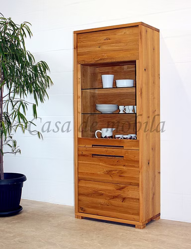 Vitrine schmal links SOUL 75x187x42cm Rustikale eichenholz geölt Vitrine schmal links SOUL 75x187x42cm Rustikal Balkeneiche massiv geölt Casa de mobila Goslar
