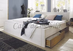 Holzbett mit Schubladen Rauna 100x200x45cm Kiefer massiv 2farbig weiß lasiert / gelaugt geölt