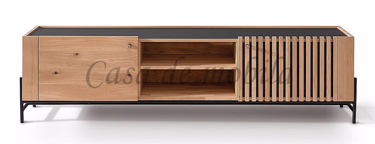 ASCONA – TV-Board Langes Holz-TV-Board mit offenen Mittelfächern