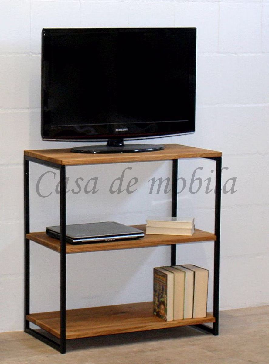 Bücherregal LISSABON 80x84x40cm Wildeiche massiv natur geölt Schwarzstahl Casa de mobila Goslar