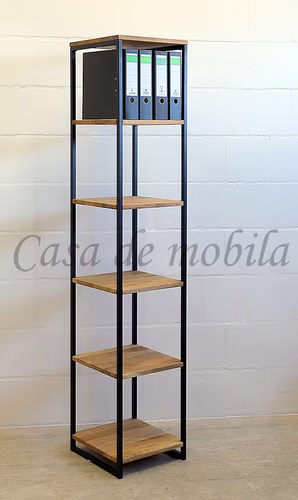 Aktenregal mit Metallgestell LISSABON 40x198x40cm Wildeiche massiv natur geölt Casa de mobila Goslar