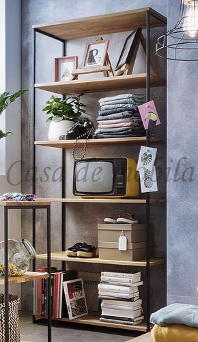 Bücherregal mit Metallgestell LISSABON 80x160x40cm Wildeiche massiv natur geölt Casa de mobila Goslar