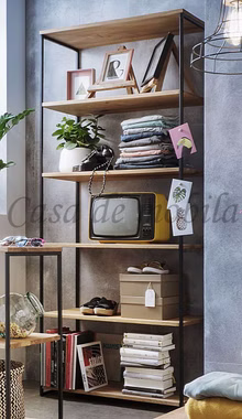 Bücherregal mit Metallgestell LISSABON 80x160x40cm Wildeiche massiv natur geölt Casa de mobila Goslar