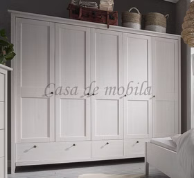 Kleiderschrank 230x210x57cm SOLVITA 5türig Kiefer weiß gewachst Kleiderschrank SOLVITA 230x210x57cm 5türig Kiefer massiv weiß gewachst Casa de mobila Goslar