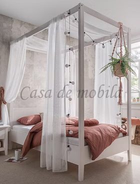 Himmelbett SOLVITA Höhe 210cm Kiefer massiv weiß gewachst Bett Doppelbett mit Himmel Solvita Kiefer massiv weiß Casa de mobila Goslar