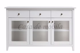 Kommode mit 3 glastüren Solvita 144x91x40cm Kiefernholz weiß Casa de mobila Goslar