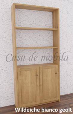 Bücherregal, 2 Holztüren HT2 89x199x33cm CONTRA Massivholz Bücherschrank mit türen CONTRA 89x199x33 cm Wildeiche massiv weiß geölt Casa de mobila Goslar