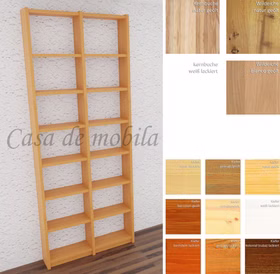 Standregal mit 16 Holzböden 92x236x21cm CONTRA Massivholz Bücherregal CONTRA 92x236x21cm Kiefer Buche Eiche massiv natur oder bianco geölt 8 Holzböden Casa de mobila Goslar