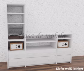 Phono-Regal mit Schubkästen 178x161x46cm CONTRA Massivholz Wandregal mit schubladen CONTRA 178x161x46cm Kiefer massiv weiß lackiert Casa de mobia Goslar