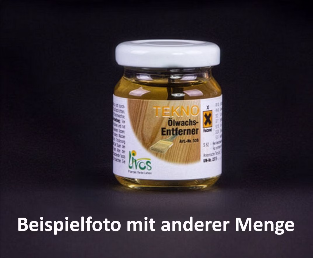 TEKNO Öl-Wachs-Entferner Kleines Glas Öl-Wachs-Entferner mit weißem Deckel und Livos-Etikett.