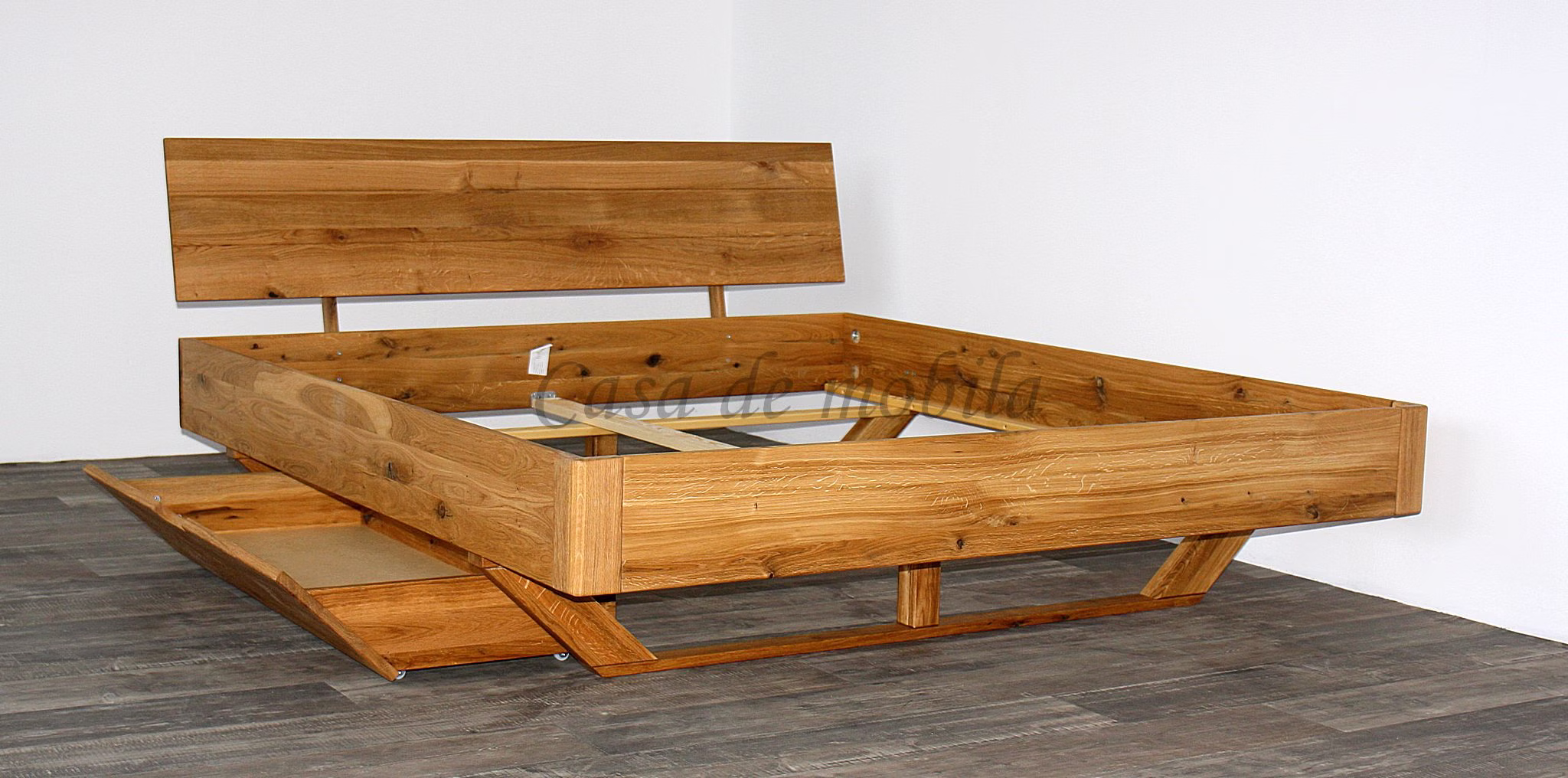 Schubladenbett DOINA 1 Wildeiche massiv geölt Holzkufen bett mit stauraum Holzgestell DOINA 180x200 cm Eiche massiv geölt Casa de mobila Goslar