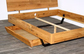 Schubladenbett DOINA 2 Wildeiche massiv geölt Metallkufen Holzbett mit Stauraum Metallbeinen DOINA 140x200 cm Eiche massiv geölt Casa de mobila Goslar