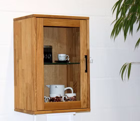 Vitrine klein 46x68x32cm MIDO Massivholz geölt Kleine Hängeschrank mit Glastür MIDO 46x68x32cm Eiche massiv natur geölt Casa de mobila Goslar