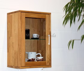 Vitrine klein 46x68x32cm MIDO Massivholz geölt Kleine Hängeschrank mit Glastür MIDO 46x68x32cm Eiche massiv natur geölt Casa de mobila Goslar