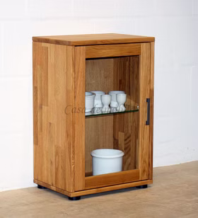 Vitrine klein 46x68x32cm MIDO Massivholz geölt Kleine Küchenschrank mit Glastür MIDO 46x68x32cm Eiche massiv natur geölt Casa de mobila Goslar