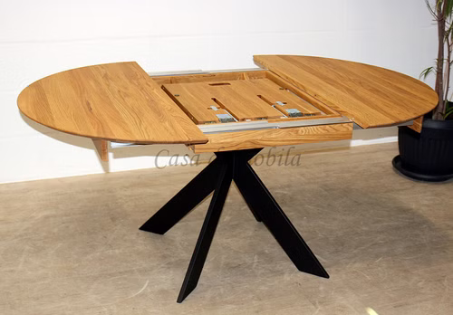 Ausziehtisch rund TISCHSYSTEM Eiche massiv geölt Ausziehtisch rund TISCHSYSTEM 115 oder 125cm Eiche massiv geölt, Metallgestell schwarz Casa de mobila Goslar