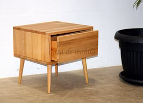 Nachtkommode mit 1 Schublade Modern Sleep 46x47x42cm Buche massiv geölt Holzbeine rund konisch Casa de mobila Goslar