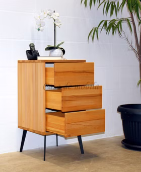 Nachtkommode Metallfüße 46x85x42cm WALK IN Kernbuche geölt Nachtschrank, 3 Schubladen WALKIN 46x85x42cm Buche geölt Metallbeine Casa de mobila Goslar