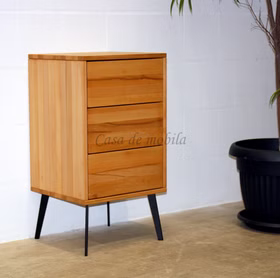 Nachtkommode Metallfüße 46x85x42cm WALK IN Kernbuche geölt Telefonschrank, 3 Schubladen WALKIN 46x85x42cm Buche geölt Metallbeine Casa de mobila Goslar