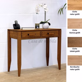 Konsolentisch klein 90x76x40cm MIDO Massivholz geölt Konsolentisch mit 2 Schubladen MIDO 90x76x40cm Kernubche oder Eiche massiv natur, bianco oder braun tabakfarben geölt Casa de mobila Goslar