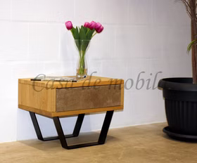 Nachtkommode mit Schublade Leder braun MODERN SLEEP Wildeiche bianco geölt massiv Nachtkommode mit Schublade Leder braun MODERN SLEEP 56x43x40cm Wildeiche bianco geölt massiv